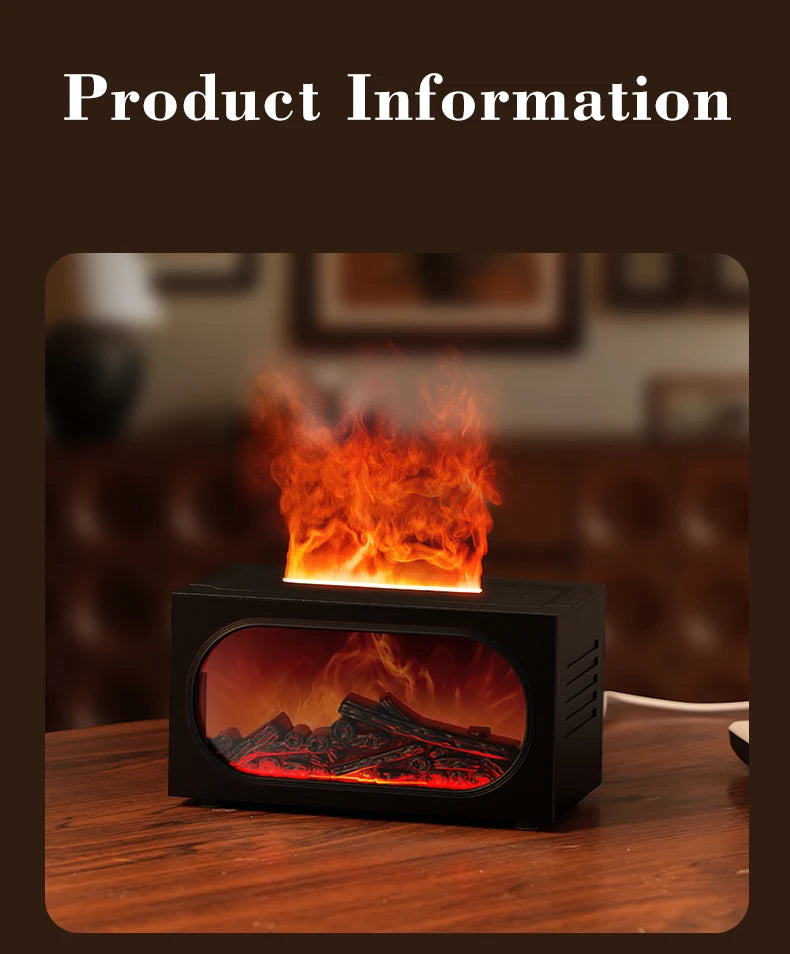 Difusor de aroma para chimenea con luz ambiental de llama, protección de apagado sin agua, salida de niebla fina y grande, humidificación silenciosa