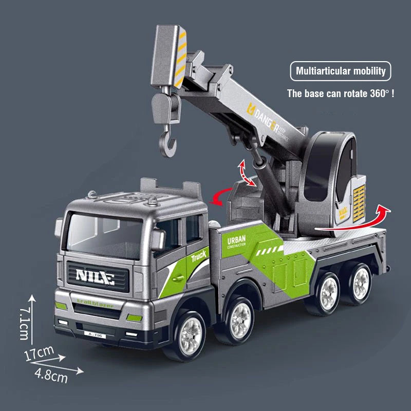 Vehículos de Ingeniería Diecast para Niños, Grúa Excavadora Bulldozer