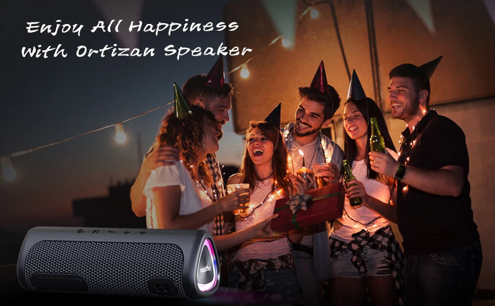 Ortizan Altavoz Bluetooth Portátil con Sonido HD de 24 W, Altavoces Bluetooth Inalámbrico 5.3, Entrada AUX, Tarjeta TF y USB, Luces LED, IPX7