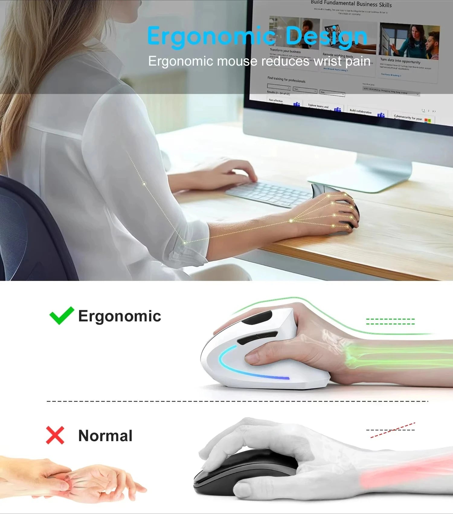 Ratón ergonómico Vertical para juegos, Kit de ratón inalámbrico recargable para jugadores, ratón óptico 2,4G, ordenador, PC, portátil, escritorio, USB
