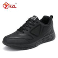 YRZL-Zapatillas deportivas impermeables de cuero para hombre, zapatos deportivos cómodos para caminar, resistentes al desgaste, color negro