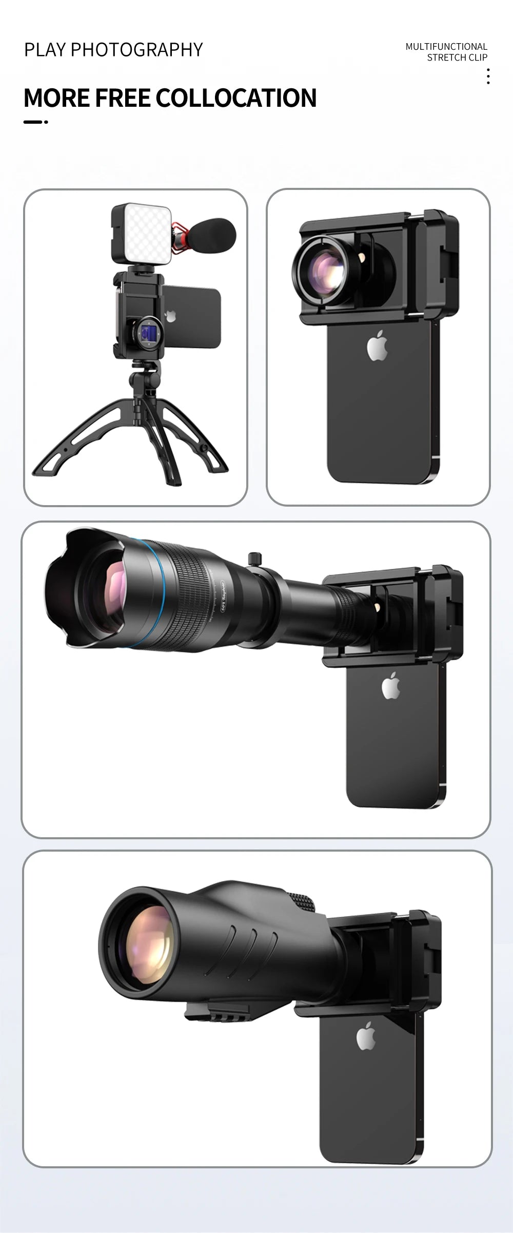 Clip Universal APEXEL 17mm Extensible para Lentes de Teléfono