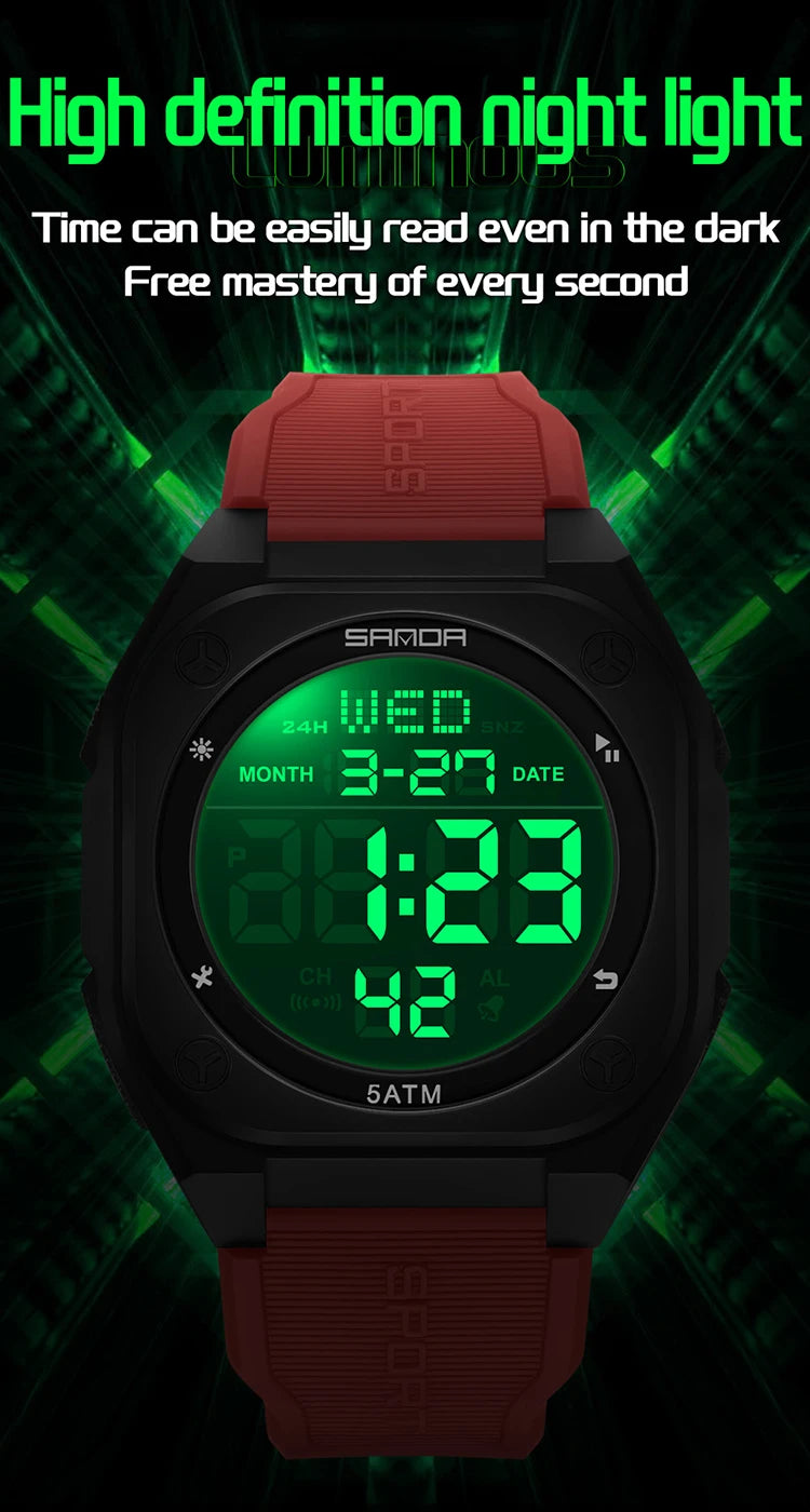 Reloj Digital SANDA 6272 para Estudiantes, Luminoso y Resistente al Agua