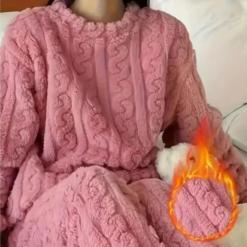 Conjunto de Pijama Cálido de Terciopelo Coral para Mujer