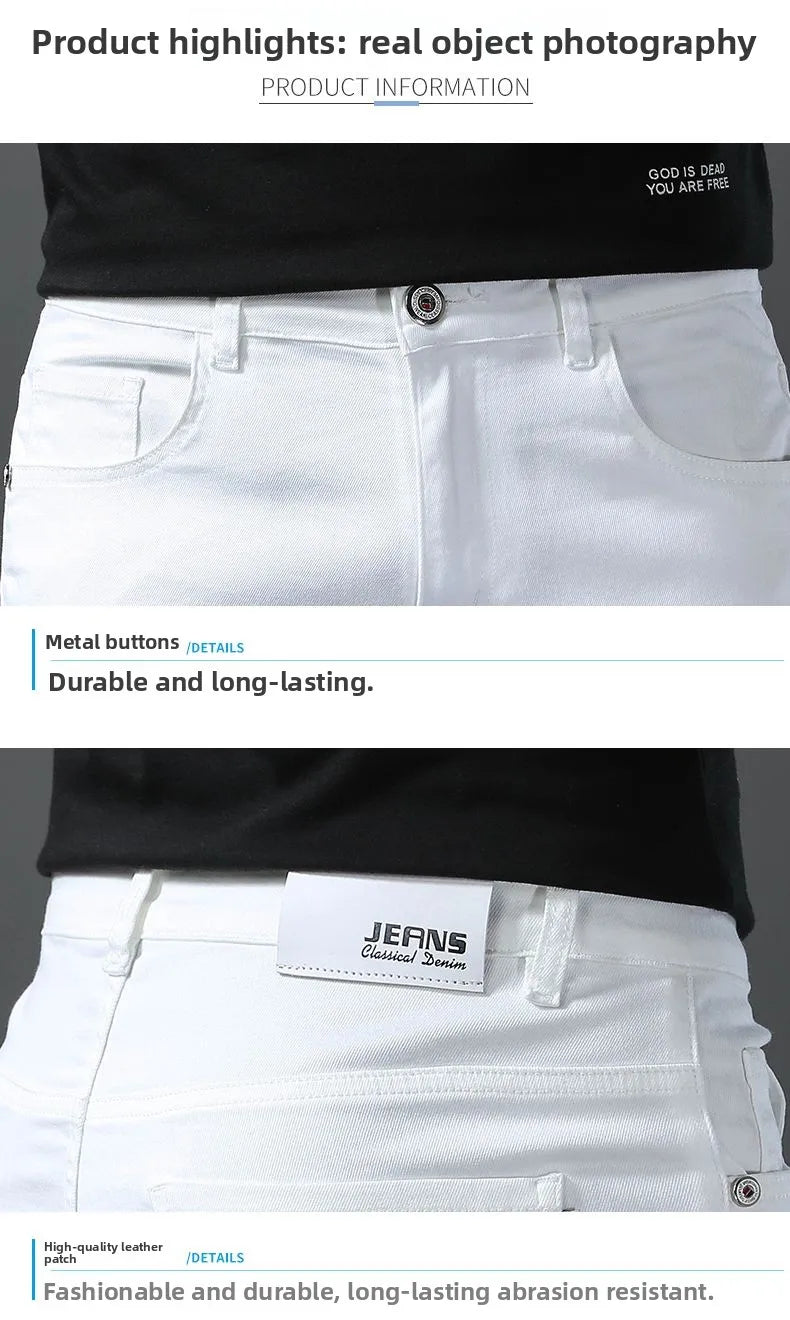 Pantalones Vaqueros Rectos con Cintura Elástica para Hombre, Blancos