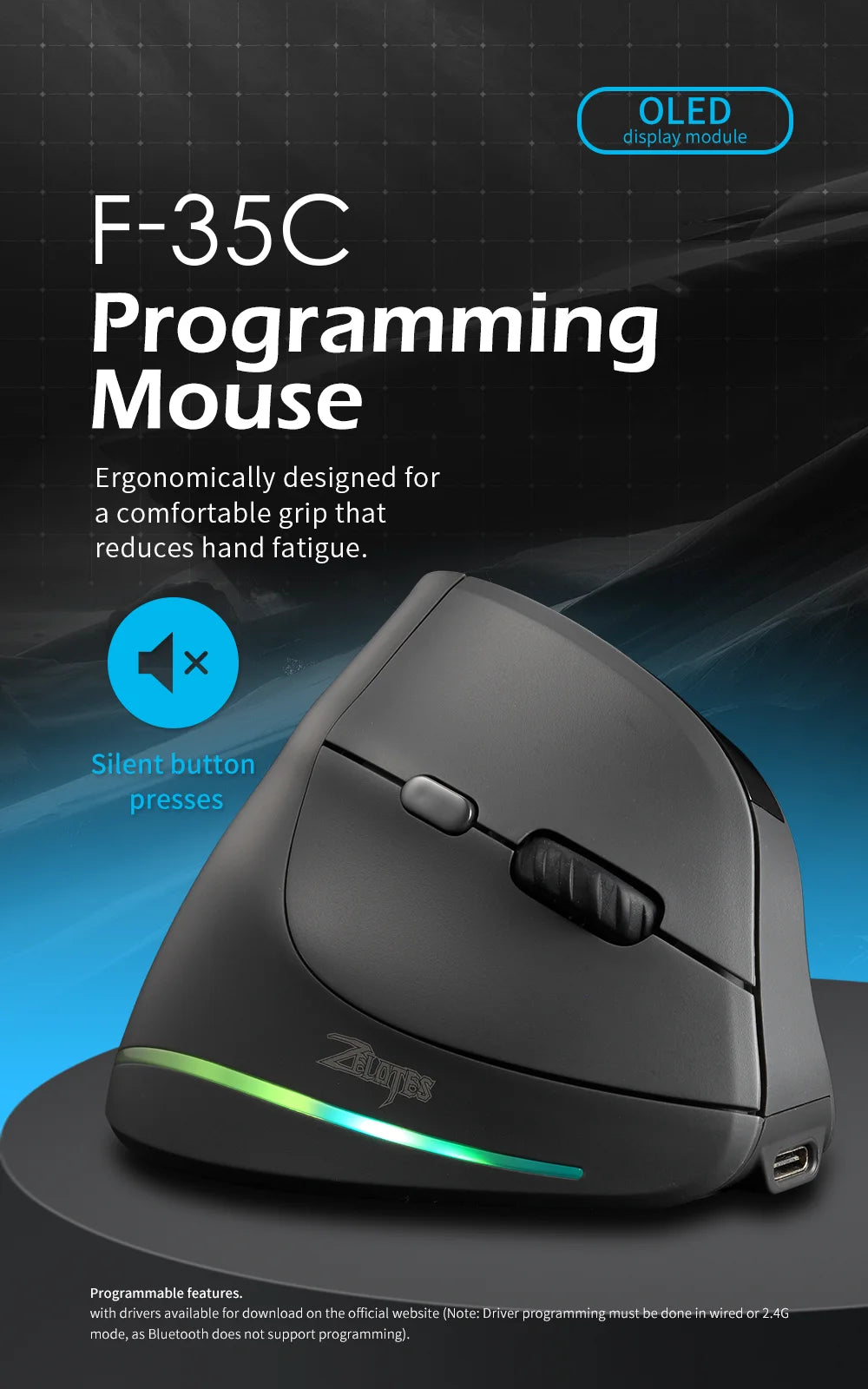 Ratón Inalámbrico Ergonómico Lefon 2.4G, Ratón Vertical Recargable para Juegos, para PC, Portátil, MacOS, Oficina, Modelo F35C/F35B/F35