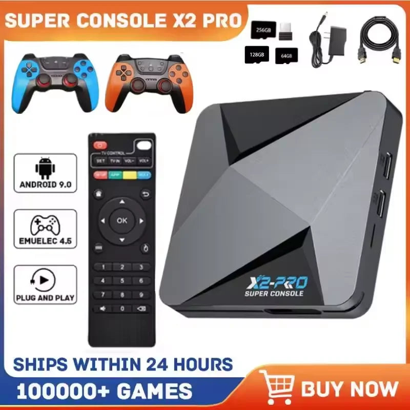 Consola de videojuegos Retro X2 Pro TV Box más de 100000 juegos con 2 Gamepads Super Console 4K 60+ emuladores de juegos para DC/Arcade/MAME/Sega