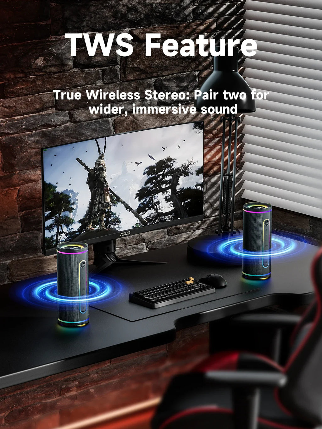 MLOVE Altavoz Bluetooth Dual RGB IPX7 TWS
