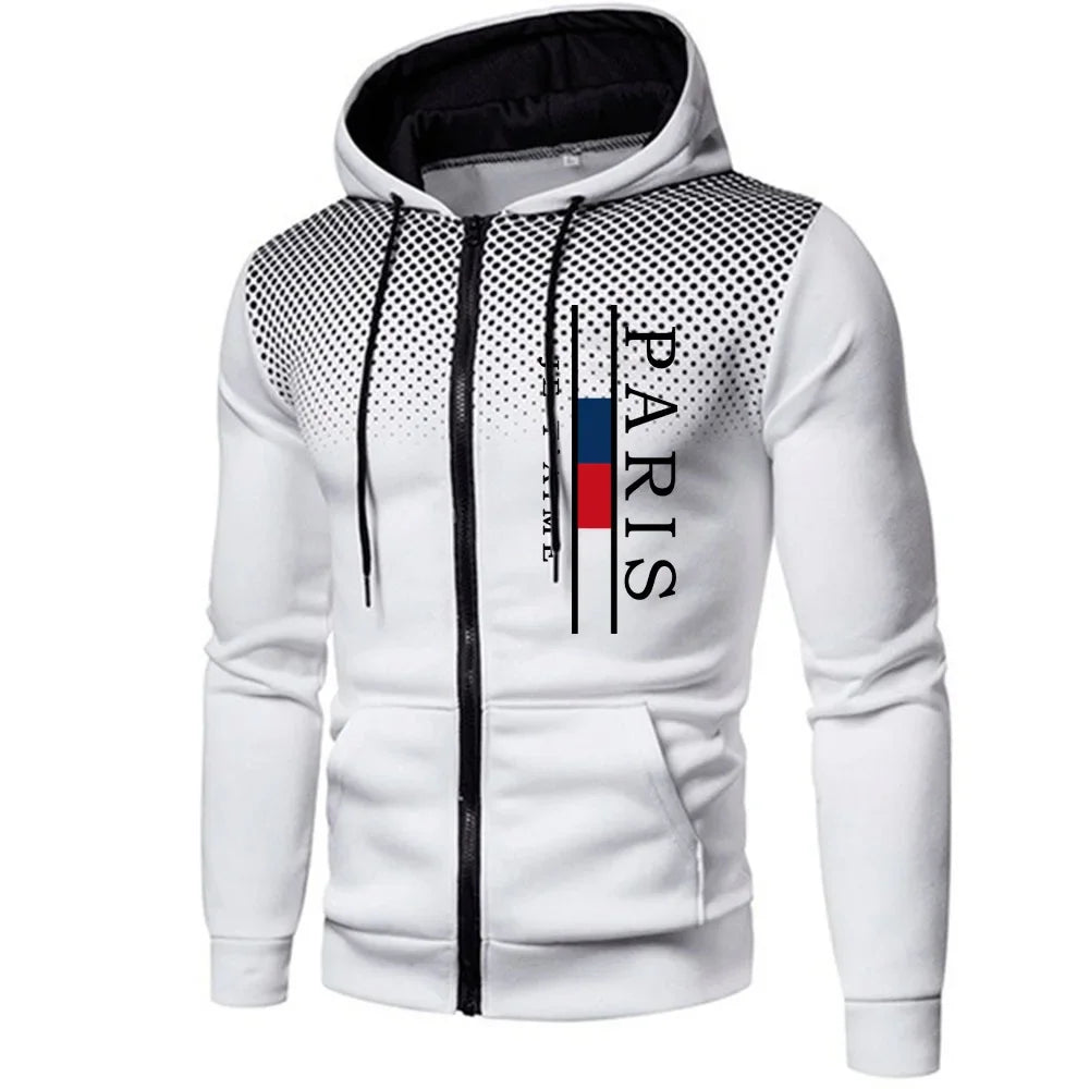 Campera con Estampado de París para Hombre – Abrigo con Capucha y Cremallera
