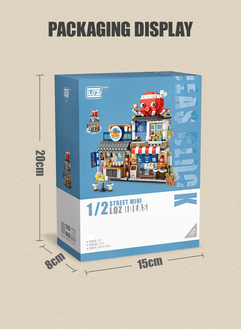 Bloques de Construcción LOZ-1219 Snack Street, Modelo DIY de Tienda de Té con Leche y Takoyaki, Decoración de Escritorio, Regalo Coleccionable para Adultos, Cumpleaños, Festividades