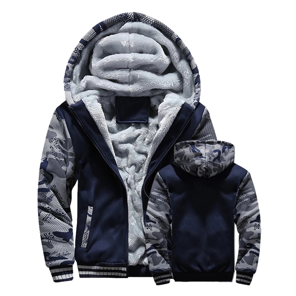 Chaqueta de Invierno para Hombre, Lana Gruesa, Capucha y Cremallera