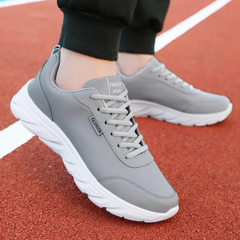 YRZL Zapatillas para correr Zapatillas de deporte de cuero artificial impermeables Zapatos deportivos al aire libre Hombres Zapatillas casuales ligeras para caminar para hombres