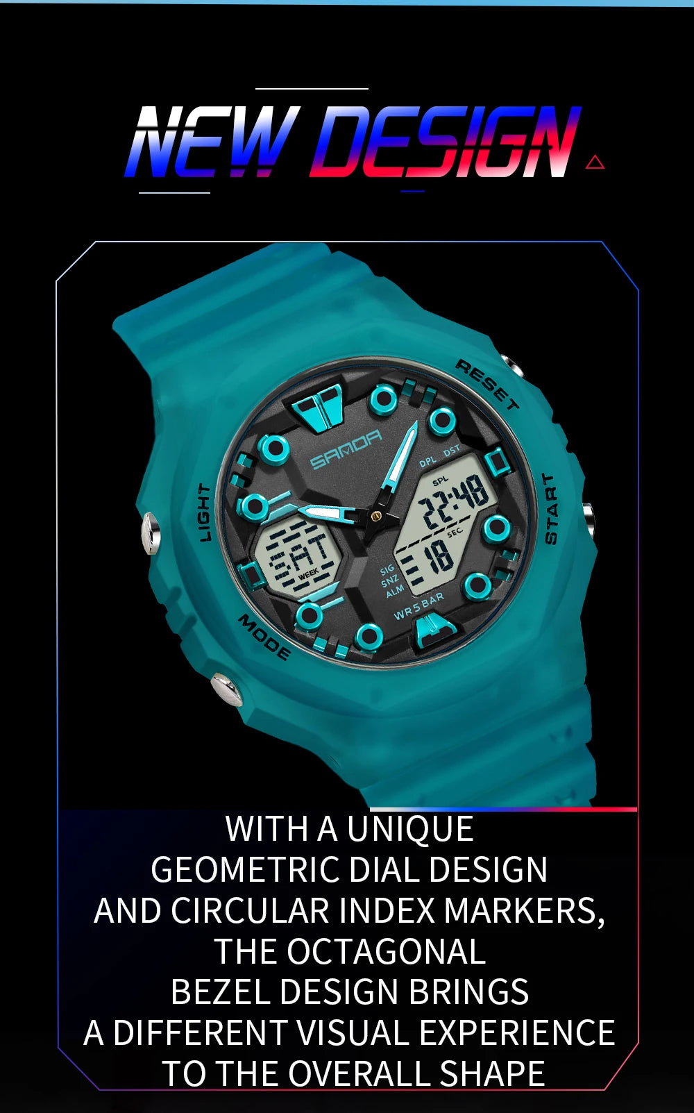 Reloj Digital SANDA 6200 para Hombre, Deportivo LED Impermeable 50M