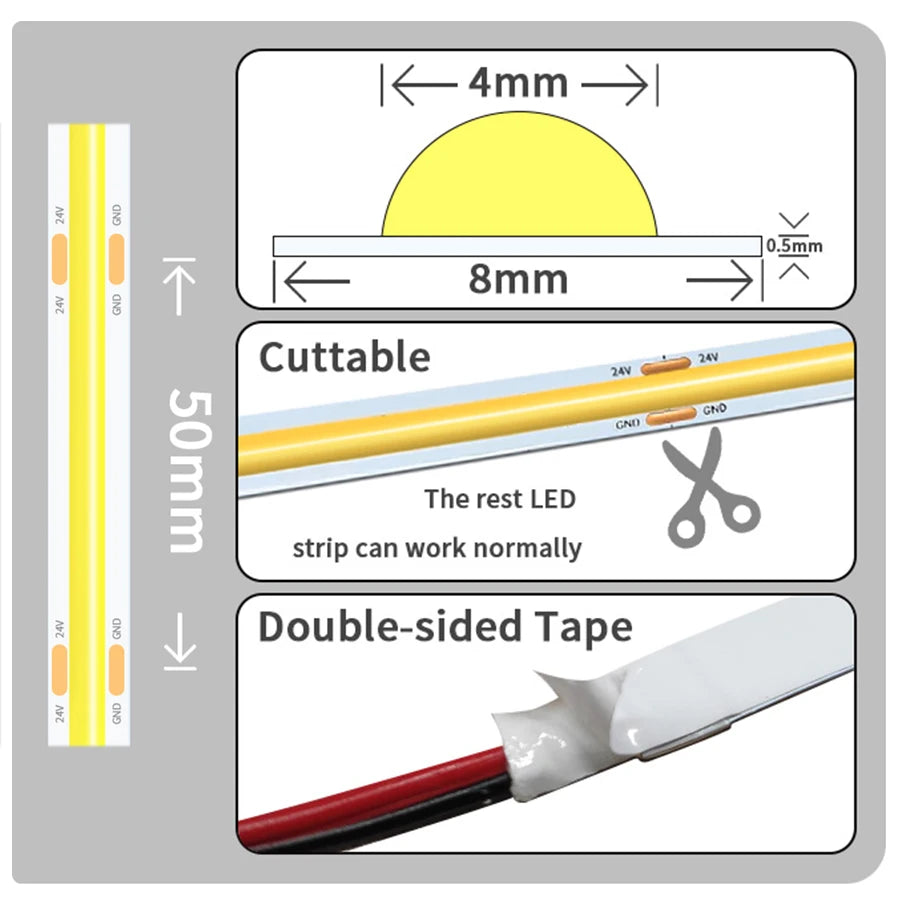 Tira LED COB Flexible de Alta Densidad para Decoración