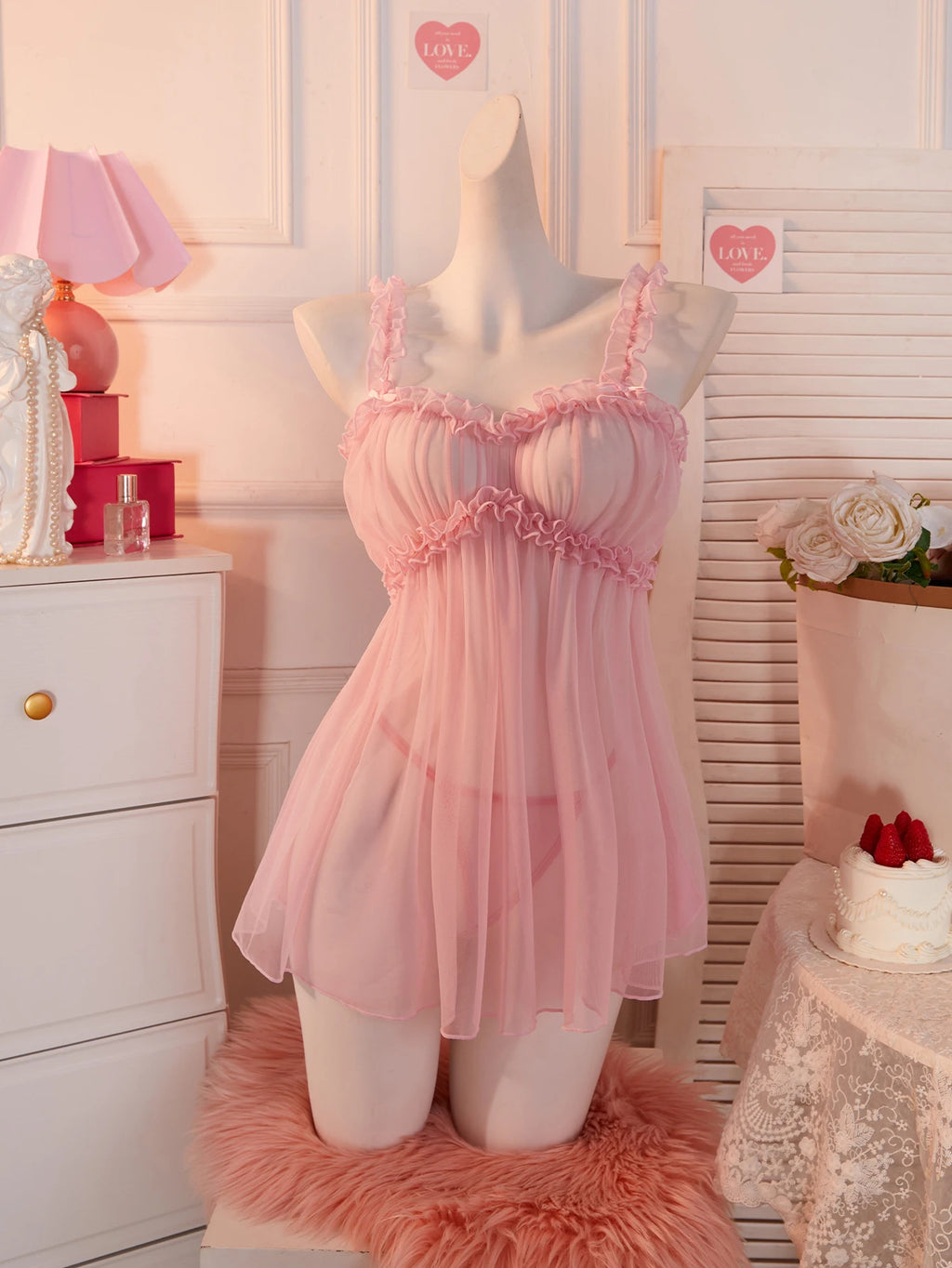 Vestido Babydoll Sexy para Mujer, Lencería Transparente con Tirantes