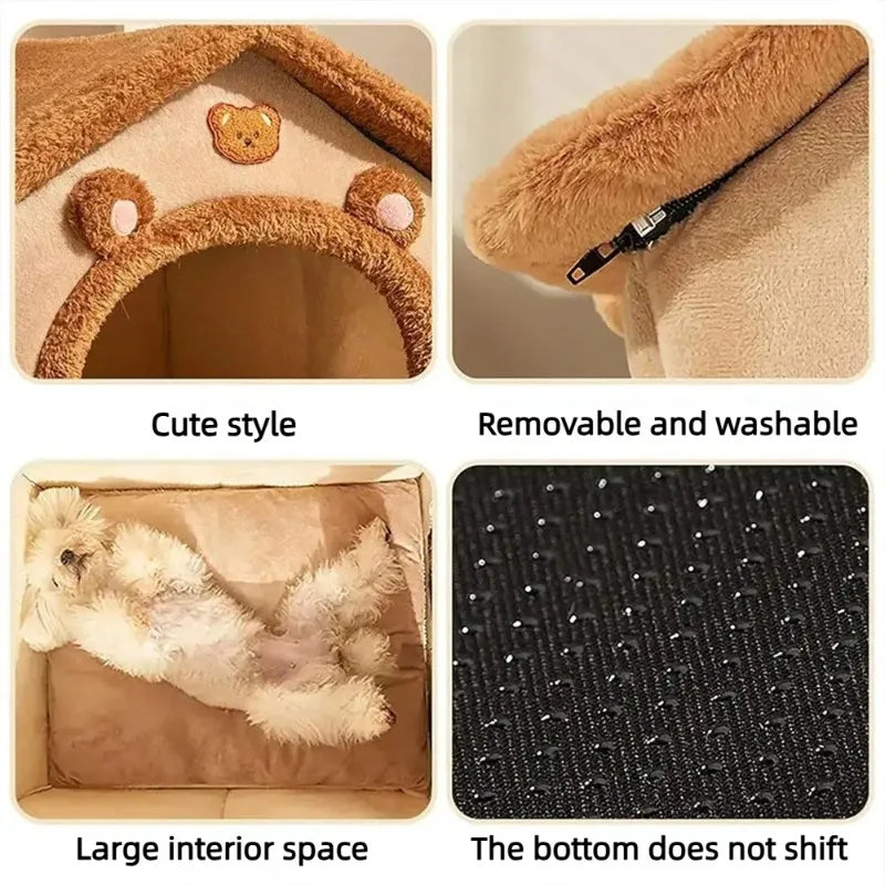 Cama para Mascotas Estilo Casa - Cálida, Lavable y Apta para Todas las Estaciones
