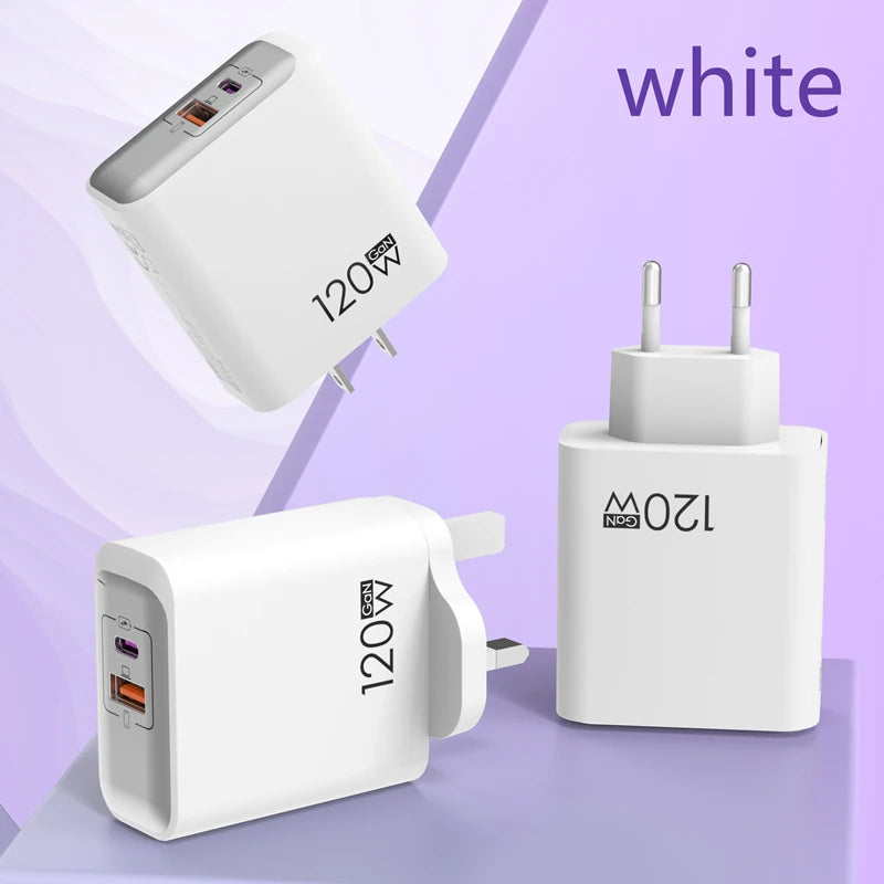 Cargador GaN 120W A+C EU/US/UK con Carga Rápida para Móviles