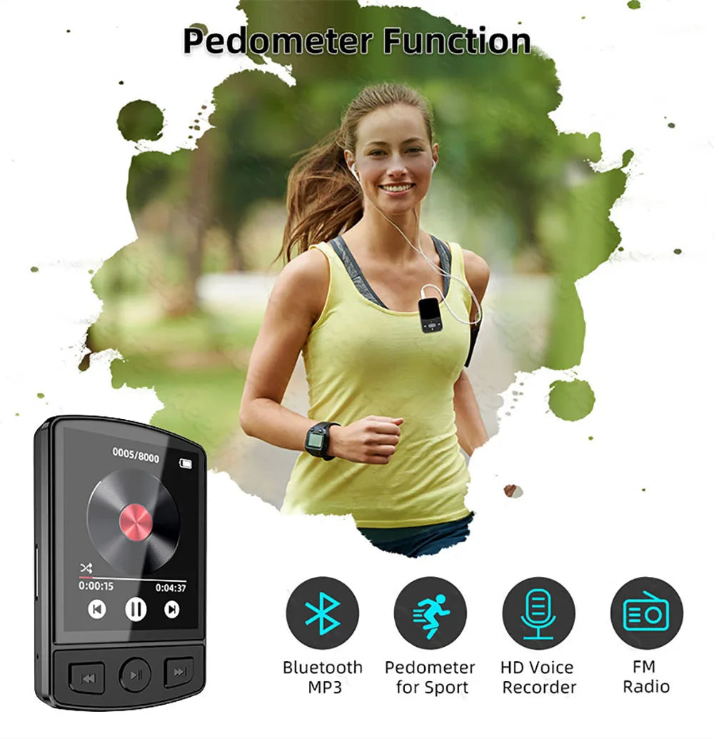 Walkman Deportivo MP3 Bluetooth 5.0 con Radio FM y Pantalla 1.8"