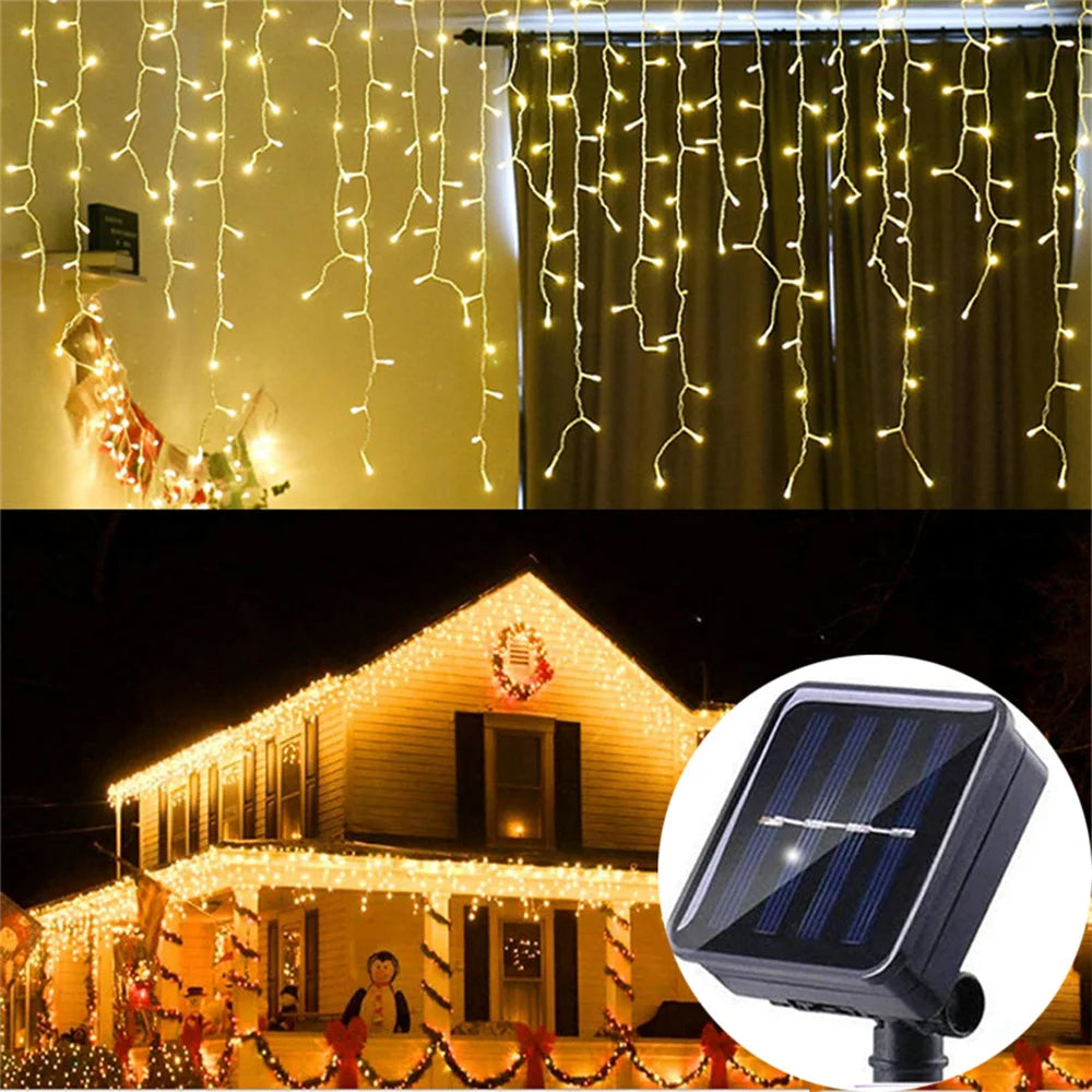 Guirnalda Solar LED en Forma de Carámbanos 3.5M para Jardín y Eventos