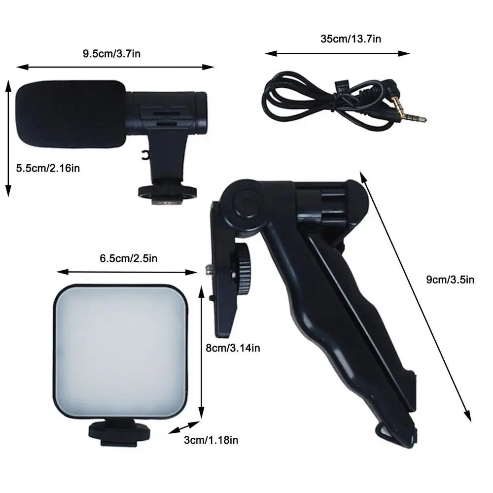 Kit de vlogging para teléfono inteligente con trípode, soporte para teléfono, Mini micrófono, luz de relleno LED, arrancador para TikTok, transmisión en vivo, vídeo, YouTube