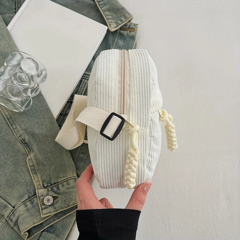 Bolso de hombro de pana Harajuku Vintage y versátil, bolso de teléfono de pana informal japonés, bolso para llaves de desplazamiento