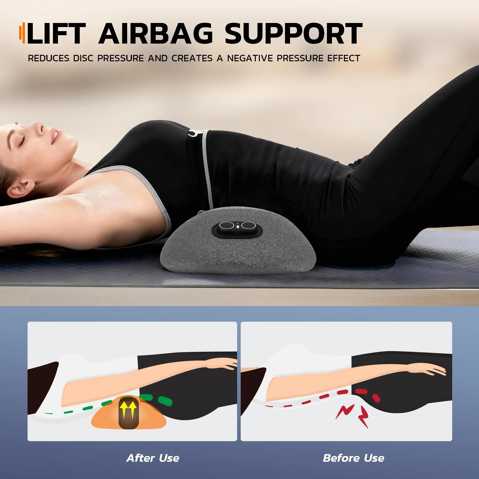 Masajeador de espalda 3 en 1 - Masajeador lumbar eléctrico con calor, vibración y tracción, almohada de soporte lumbar para relajación profunda de los tejidos de la espalda