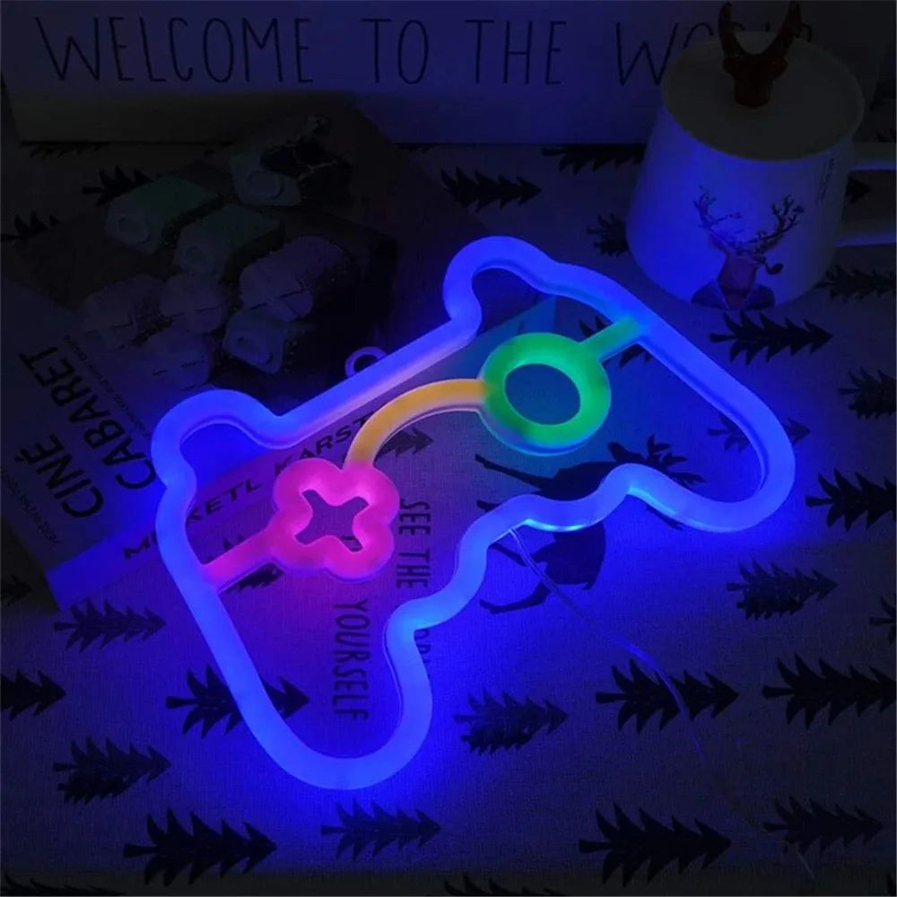 Luz de neón para consola de juegos LED USB, luz nocturna con controlador de juego, adecuada para salas de juegos, fiestas y decoración de paredes, 1 ud.