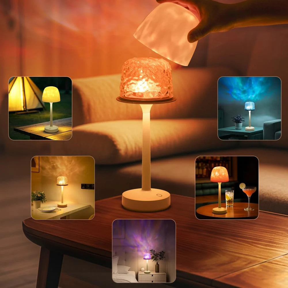 Lámpara de proyección Lámpara de mesa ondulada de agua de pie alto Proyector LED Aurora con control remoto Regalo romántico e interesante para interiores