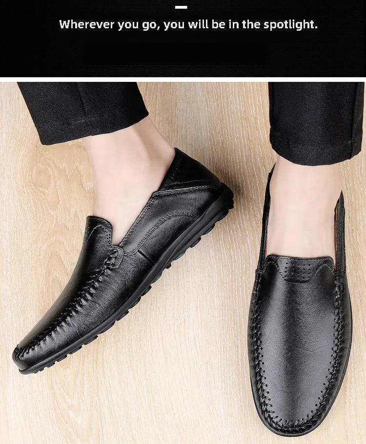 CLOHOO Zapatos casuales de negocios para hombres Costuras de cuero Cómodo Fondo de goma transpirable Segunda capa de piel de vaca