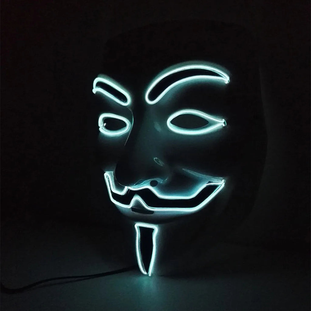 Máscara LED de Vendetta para Halloween, Discoteca, Carnaval, Fiesta, Decoración, Cosplay, Máscara Brillante de Guy Fawkes