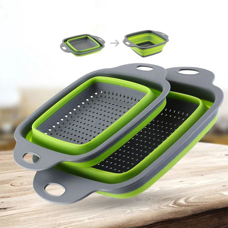 LMETJMA-colador plegable cuadrado de silicona para cocina, colador plegable para alimentos, verduras, frutas, escurridor JT39