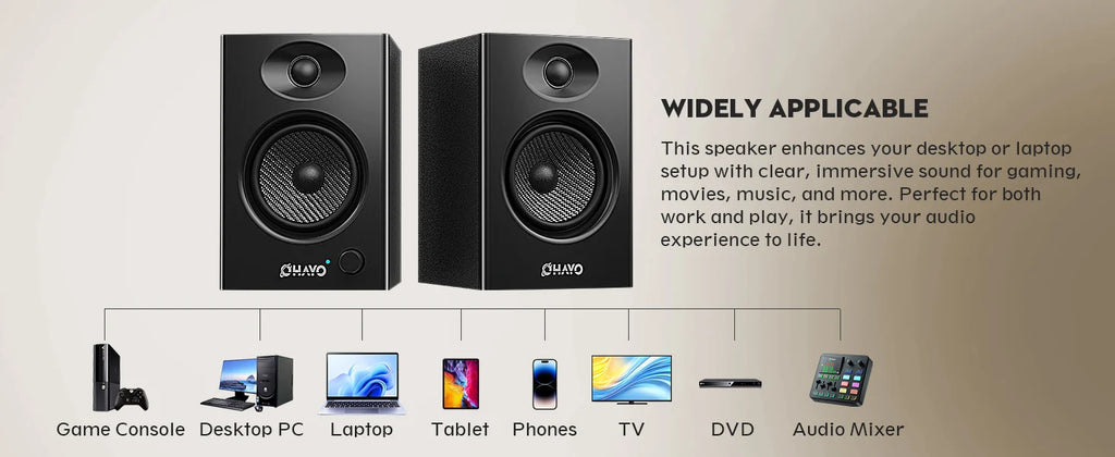 OHAYO Altavoces de Estantería Activos de 60W con Unidad de Fibra de Vidrio, Bluetooth 5.3 y Múltiples Entradas (USB/RCA/AUX) - para Juegos de PC Inmersivos
