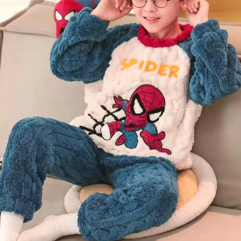Conjunto de Pijamas de Franela para Niños, Ropa de Dormir de Invierno, Manga Larga, Gruesa y Cálida, Dos Piezas