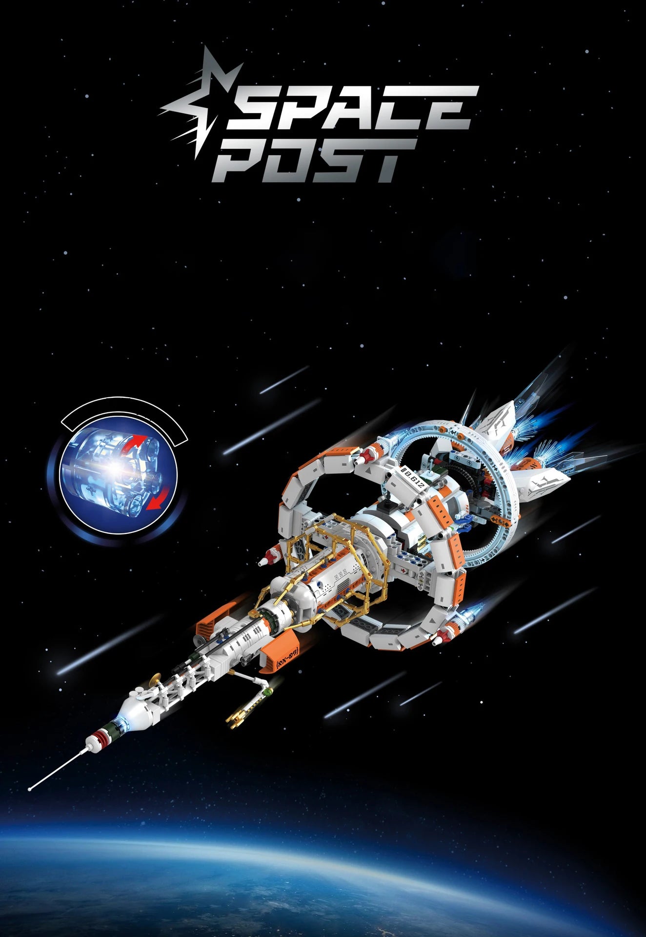 Serie de exploración espacial, modelo de bloques de construcción, estación espacial con propulsor y soporte, adornos MOC creativos de escritorio para adultos