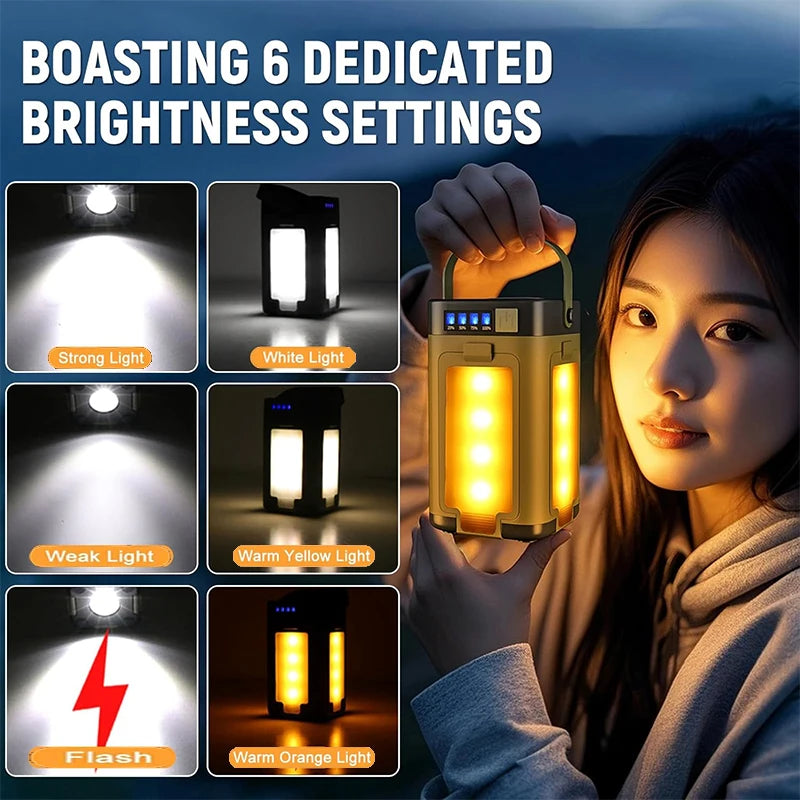 Lámpara Solar de Camping Recargable, Luces LED Portátiles, con Carga USB, Resistente al Agua IPX4, Batería de 12 Horas