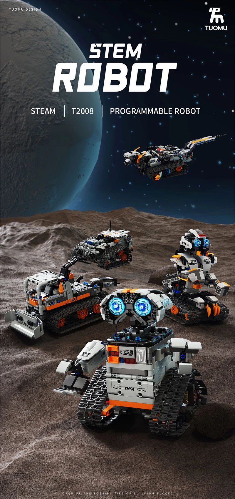 Bloques de construcción programables con brazo mecánico multieje, robot 5 en 1, juguetes de Control remoto, vástago interactivo, regalo de aprendizaje para niños