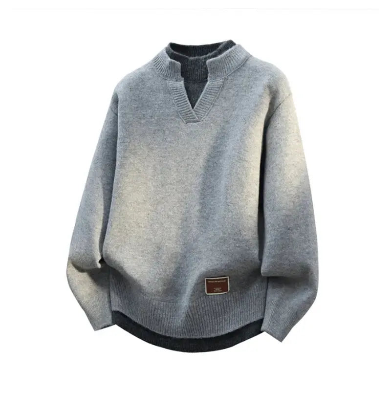 Jersey falso de dos piezas para hombre, cárdigan con cuello redondo, ropa de manga larga, suéter de punto informal juvenil cómodo y térmico