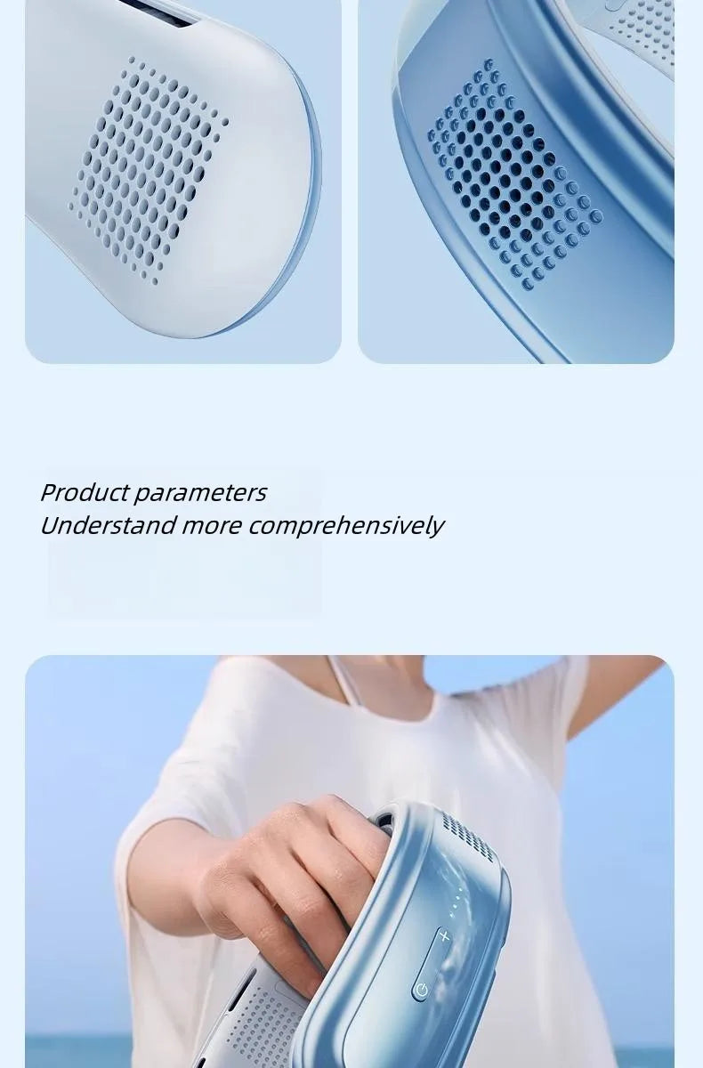 Ventilador de cuello portátil recargable, miniventilador de 3 velocidades, silencioso, eléctrico, para exteriores, hogar, Camping, 10000mAh