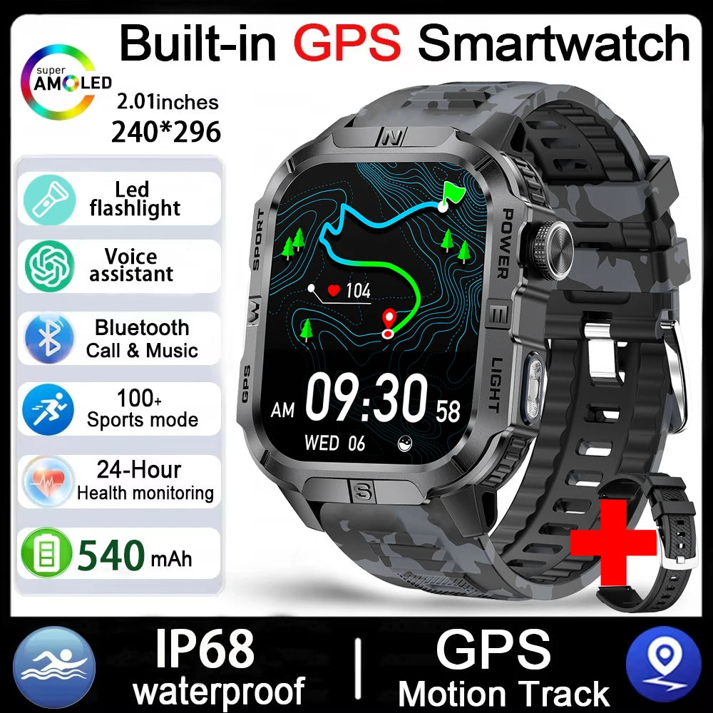 Reloj Inteligente Militar con GPS, LED, Brújula e IP68
