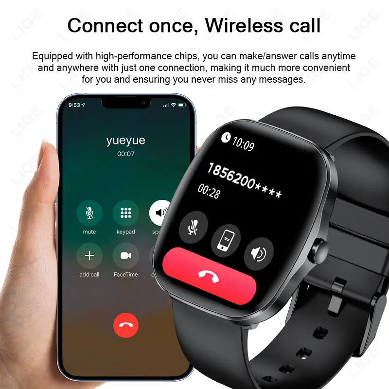 Reloj inteligente LIGE con llamadas Bluetooth, monitor cardíaco y IP68