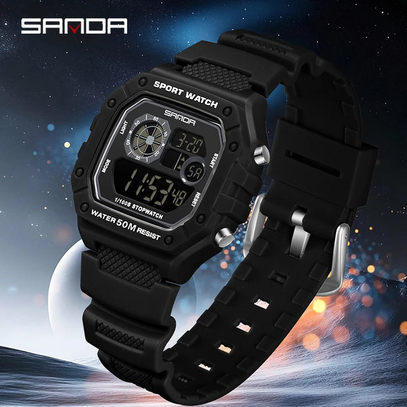 Reloj Digital SANDA 2202 para Hombre, LED Deportivo Impermeable 5 Bar