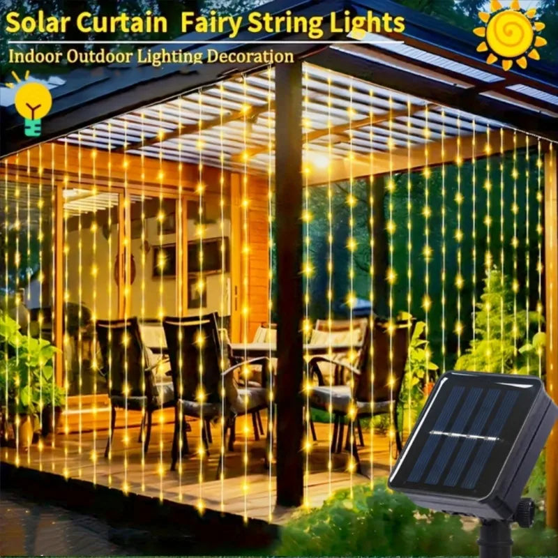 Luces de Cortina Solar LED para Jardín y Patio 100-300 LEDs