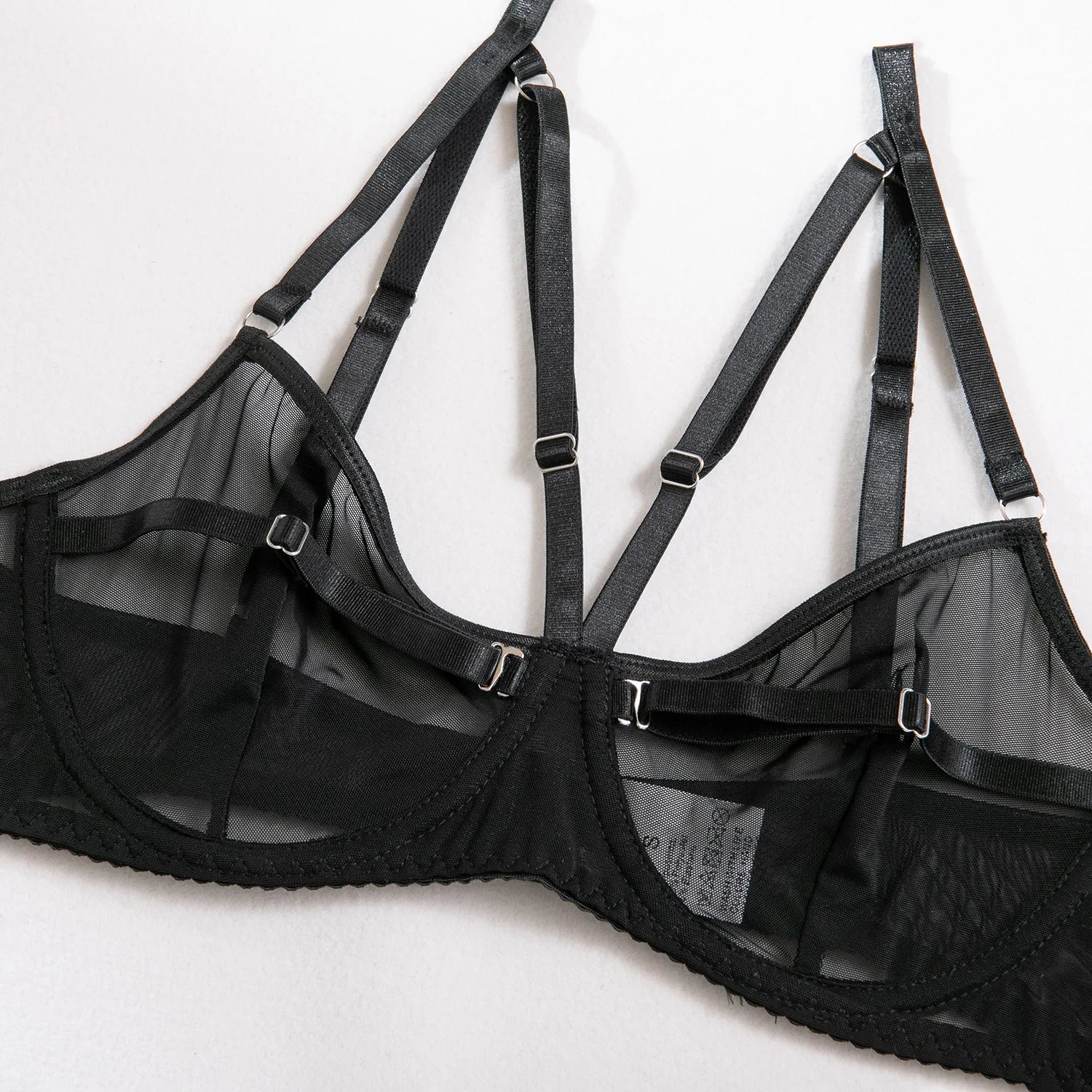 Conjunto de Lencería de Malla Transparente con Sujetador Push Up y Tanga