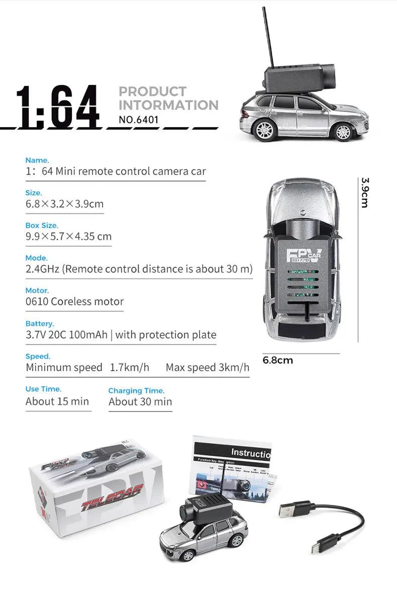 Auto RC Miniatura FPV Wltoys 6401 Escala 1/64 4x4 con Cámara
