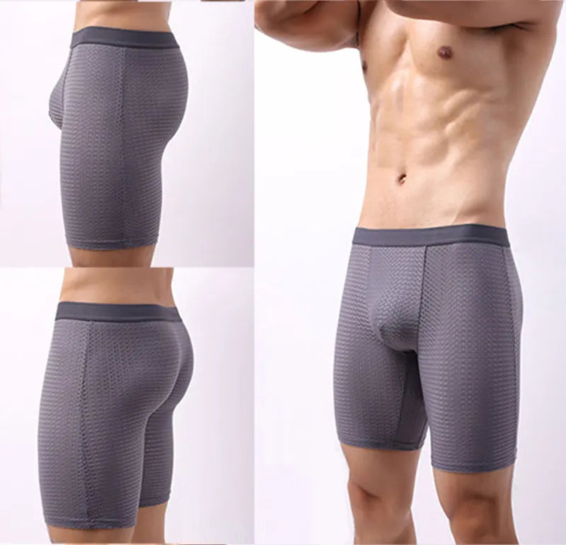 Bóxer de malla para hombre, ropa interior Sexy, Calzoncillos largos, 3 piezas