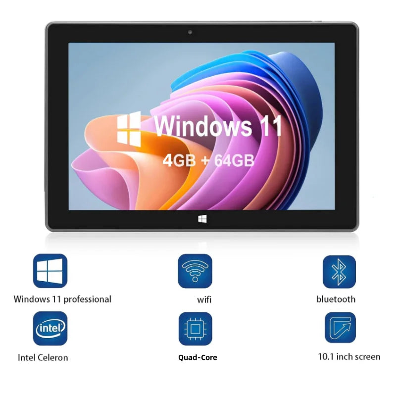 Tablet PC con Windows 11 de 10.1 Pulgadas, Resolución IPS de 1920 x 1200, Intel N3350, 4 GB de RAM, 64 GB de ROM, Cuatro Núcleos, Cámaras Duales, Puerto HDMI Tipo C