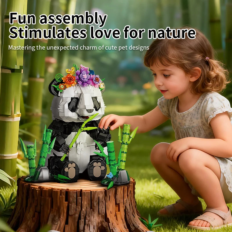 Bloques de Construcción KQ202 MOC Panda, Modelo de Animal del Bosque de Bambú, Decoración de Escritorio STEM para el Hogar, Regalo Educativo de Cumpleaños y Navidad para Niños