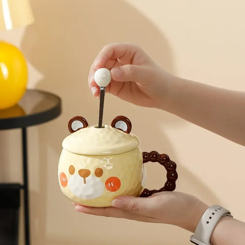 Taza de café de cerámica premium con tapa para hogar y oficina