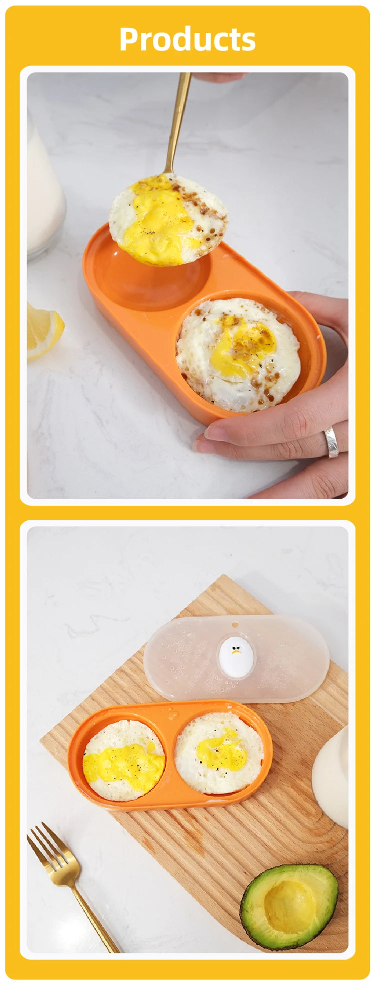 Joie-pulidor de huevos doble para microondas, cazador de huevos, caja de huevos fritos, caja de huevos al vapor para desayuno, herramientas para huevos, herramienta de cocina