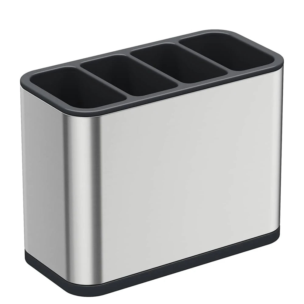 LMETJMA Organizador de cubiertos Caddy para cubiertos, estante de secado de utensilios de acero inoxidable, soporte para cubiertos con 4 compartimentos divididos